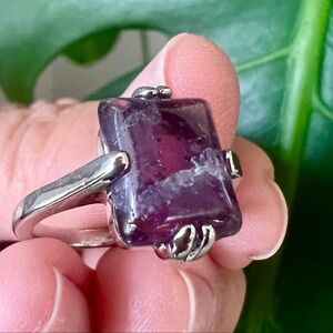 Beautiful Amethyst Crystal Ring Silver Plated SZ 8
